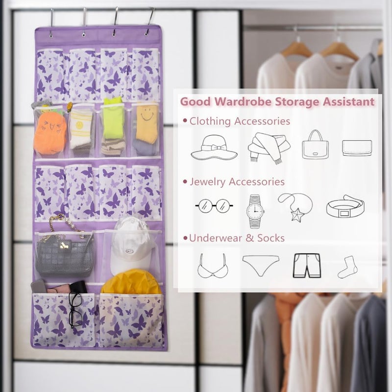 KANCNT Over the Door Storage Organizer with 4 Kind of Pockets,Hanging Organizer for Shoes,Sock,Hat,Underwear,Handbag,Hair Tools,Cosmetics,Toiletry,Hanging Shelf Behind Door of Bathroom,Closet,Entrance,Purple - Image 4